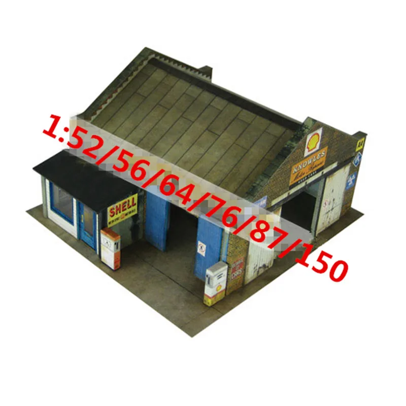 1:87/76/56/64/52/150 Scale Auto Repair Station Paper Model Train Shop Sand Table Model for Paper DIY