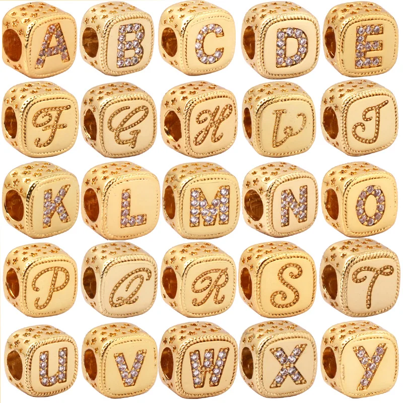 Double Sided Initial Letter Name beads, Real Gold Plated colour , not easy to tarnish, fashion jewelry findings , 1pc