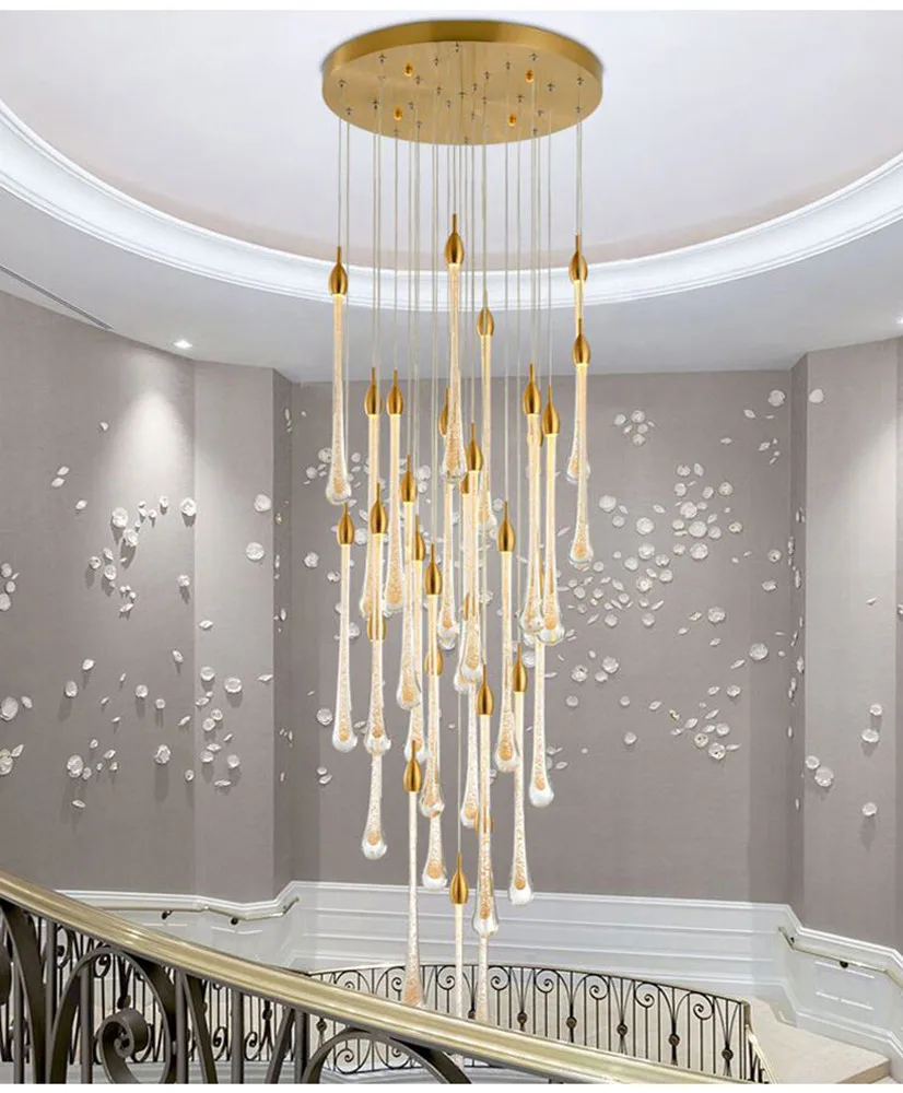 

Allure Suspension Lamp modern luxury crystal long pendant light for gold drop design led villa lobby stair crystal pendant light