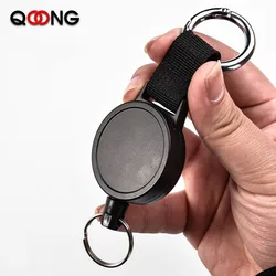 QOONG 80CM Wire Rope Camping Telescopic Burglar Key Holder Tactical Keychain Outdoor Key Ring Return Retractable Key Chain H25