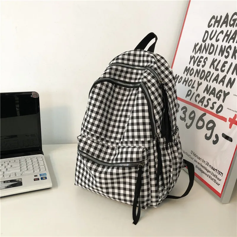 School Backpacks Plaid Pattern Women\'s Backpack Fashion College Students School Bags for Girls Teenager Casual Female Schoolbag