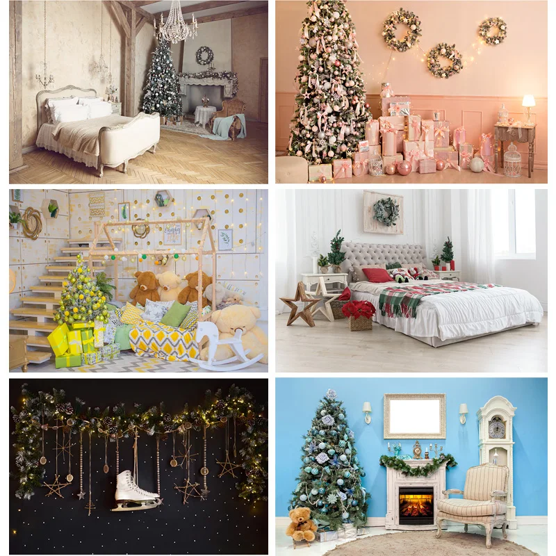 Christmas Theme Photography Background  Christmas Tree Fireplace Children Portrait Backdrops For Photo Studio Props 21526 JPT-33