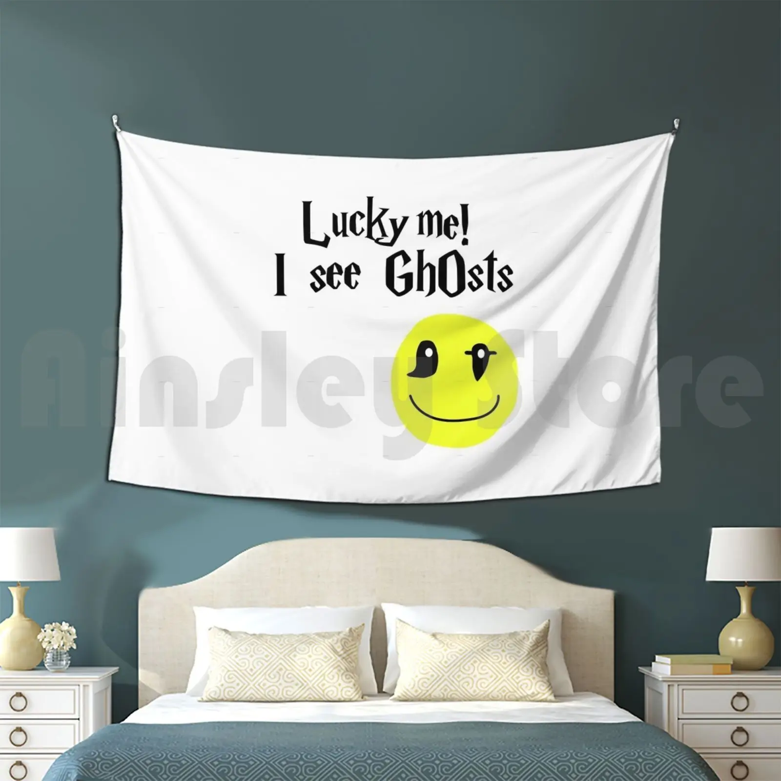 Lucky Me ! I See Ghosts Tapestry Living Room Bedroom Lucky Me Ghosts Kanye West Kayne Kid See Ghosts Rap Kids See Funny