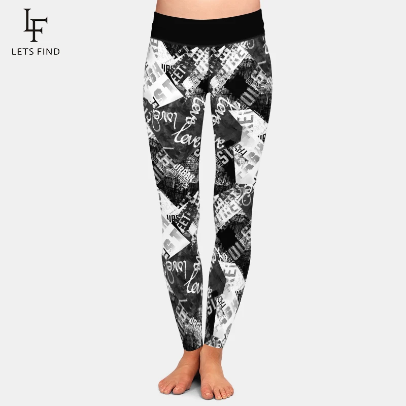 LETSFIND Brand Fashion Winter Women Pants 3D Doodle Letter Element Digital Printing High Waist Soft Workout Leggings