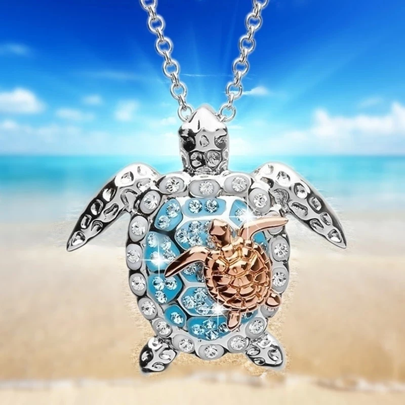 Women Necklace Sea Turtle Mother Baby Pendant BirthdayMother Day Gift Chain On The Neck Accessories