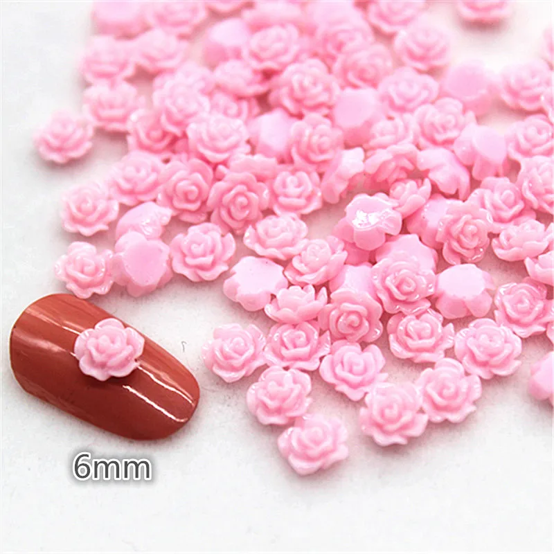 100pcs 6mm Resin Mini Rose Flower FlatBack Cabochon DIY Scrapbooking Craft/Nail Art Decoration