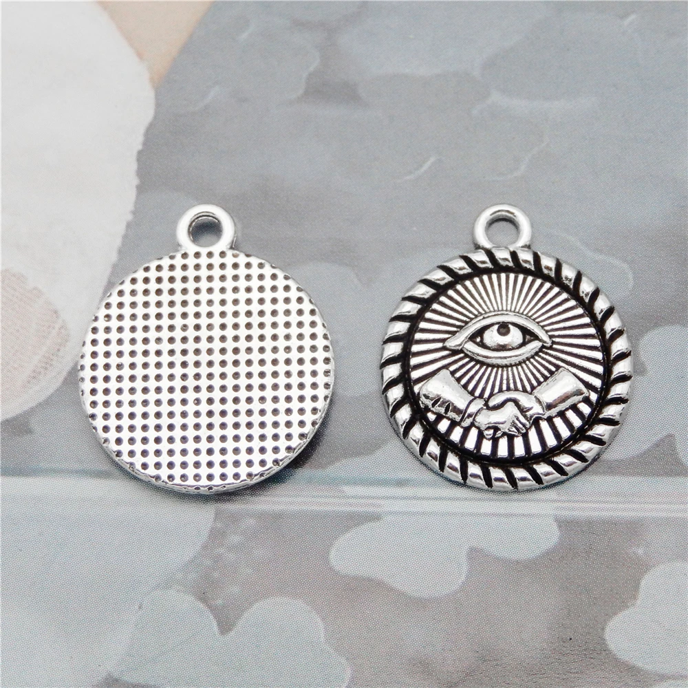 Julie Wang 10 PCS Alloy All Seeing Evil Eye Of Providence Charms Retro Silver Color Illuminati Pendant Bracelet Jewelry Making