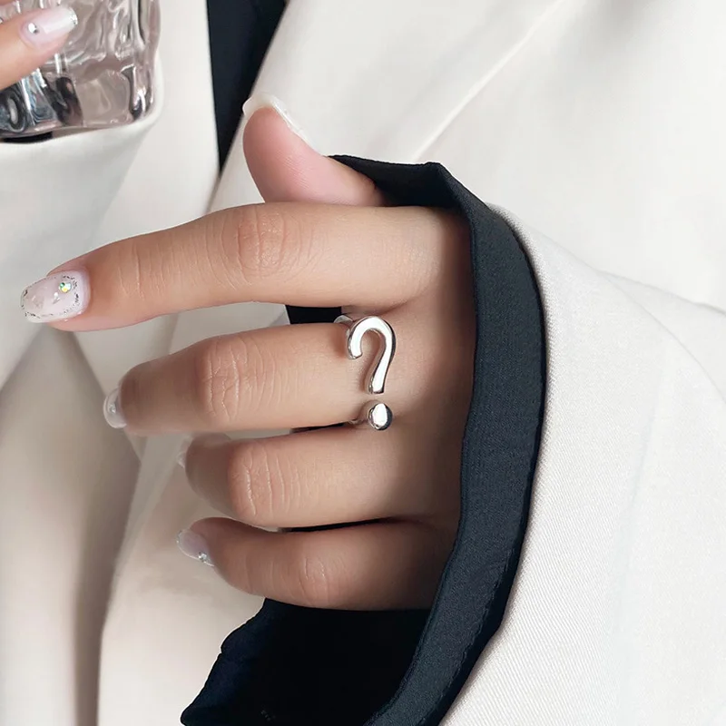 Vintage Gothic Question Mark Rings for Women Hip Hop Silver Color Heart Finger Ring Fashion Streetwear Jewelry Adjustable Rings