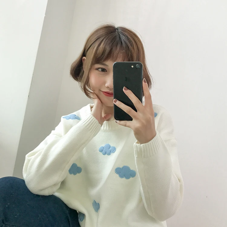 2020 Women\'S Kawaii Ulzzang Vintage College Loose Clouds Sweater Female Korean Punk Thick Cute Loose Harajuku Clothing for Women