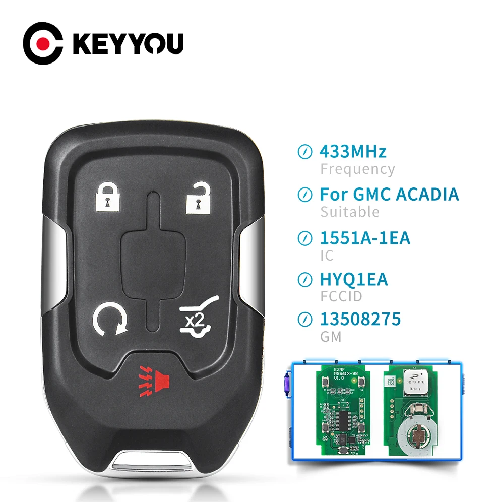 KEYYOU 5B HYQ1EA 433MHz Car Key Remote for Chevrolet Silverado GMC Acadia Terrain YUKON 2017 2018 2019 2020 P/N: 13508275 Fob