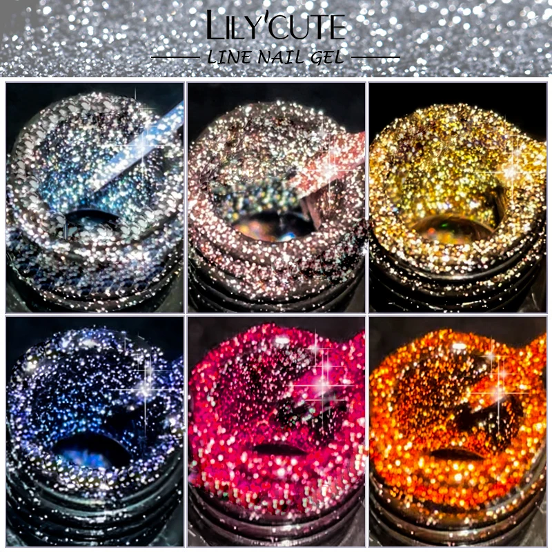 LILYCUTE 5ml Linha de Glitter Reflexiva Gel Unha Polonês 14 Cores Para UV/LED Pintura Unhas Desenho Polonês DIY Pintura Vernizes