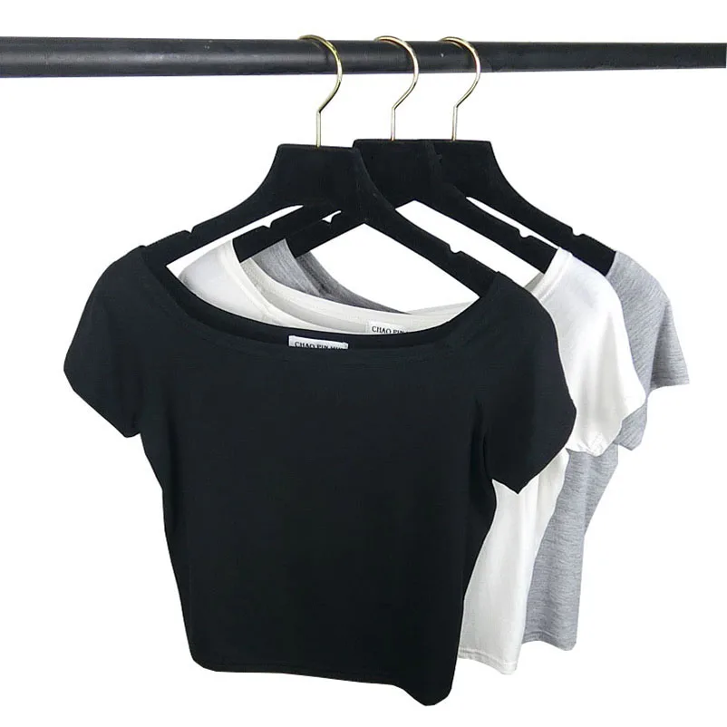 

Летняя женская футболка с круглым вырезом, однотонная короткая модная футболка с высокой талией для женщин, повседневная облегающая женская футболка, Женский Топ