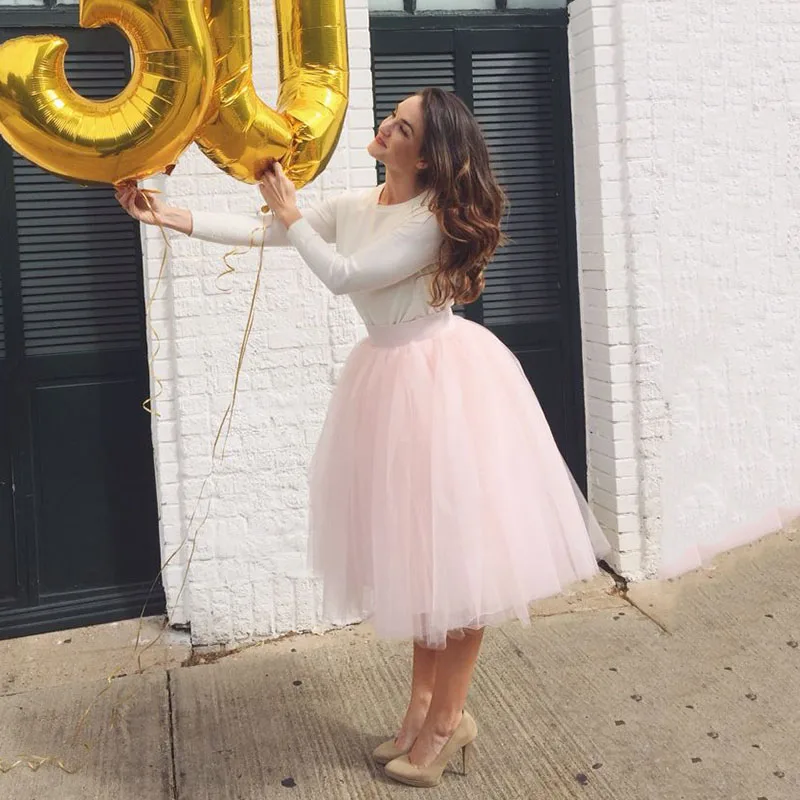 Jupe en tulle plissée taille haute pour femme, jupes mi-longues A-Line, tutu femme, école, soleil, 7 couches, 60cm