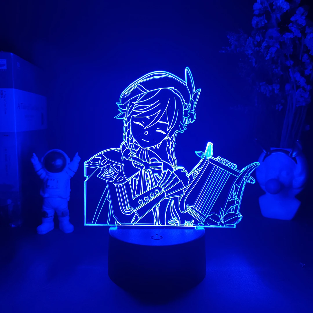 Genshin Impact Game Character Venti Paimon Barbatos 3D Night Lamp Gaming Room Backlight Setup Cool Things to Give for Xmas Gift