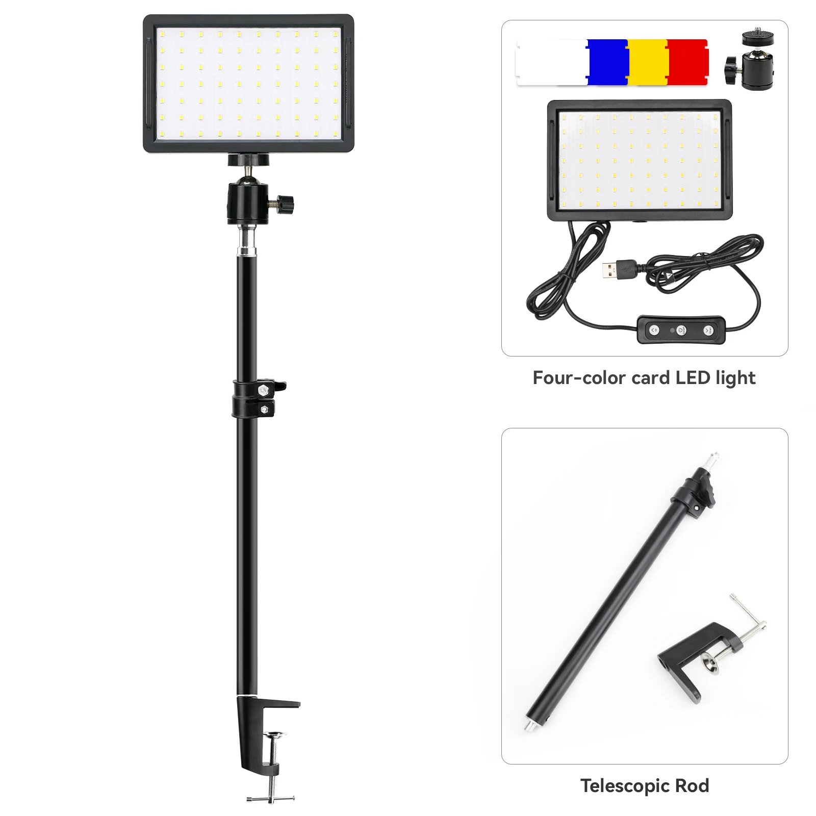 

LED Video Light Mini Four-color Card Panel Photography Lamp Tripod 5600K Dimmable Professional For Youtube Live Streaming Photo