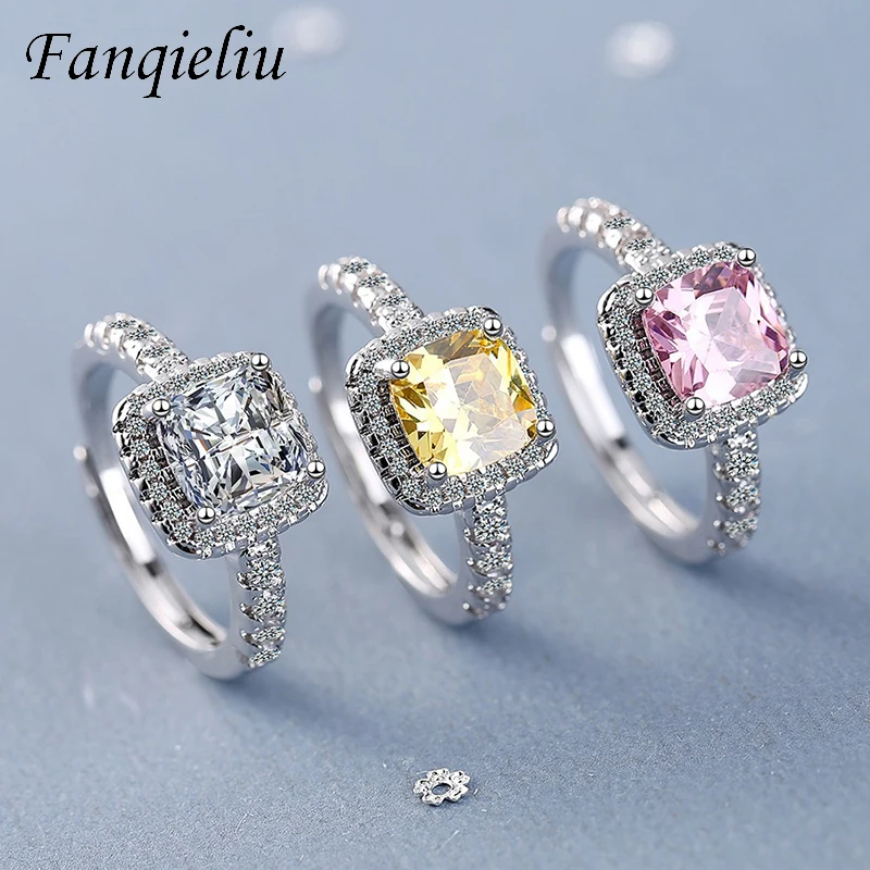 

Fanqieliu S925 Stamp Silver Color Square Crystal Ring For Women New Elegant Jewelry Luxury Girl Wedding Gift Trendy FQL21267