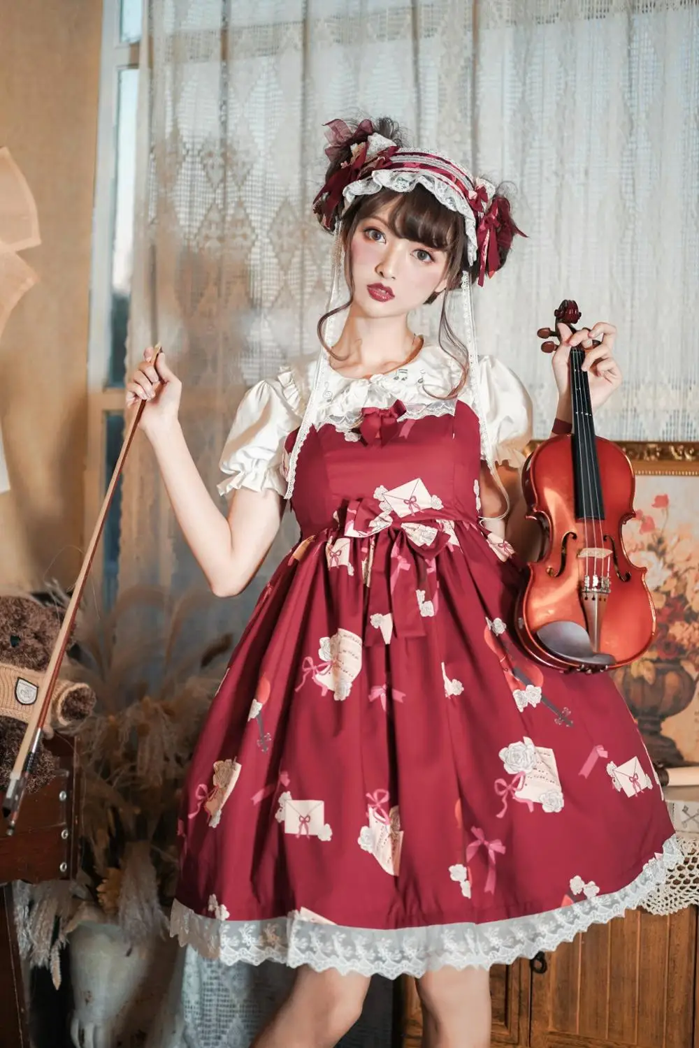 

Cute Print Lolita Dress Sweet and Lovely Lolita Spaghetti Strap Dress Cos Tea Party Retro Court Princess Party Dresses