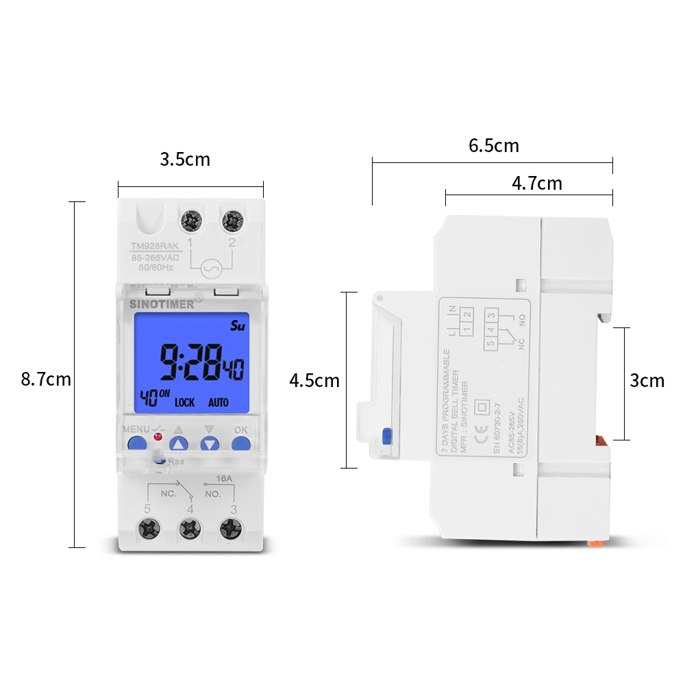 Din Rail Digital 7 Days Programmable Time Switch Relay Industrial School Bell Feeder Timer Automatic Seconds Interval 85-265V AC