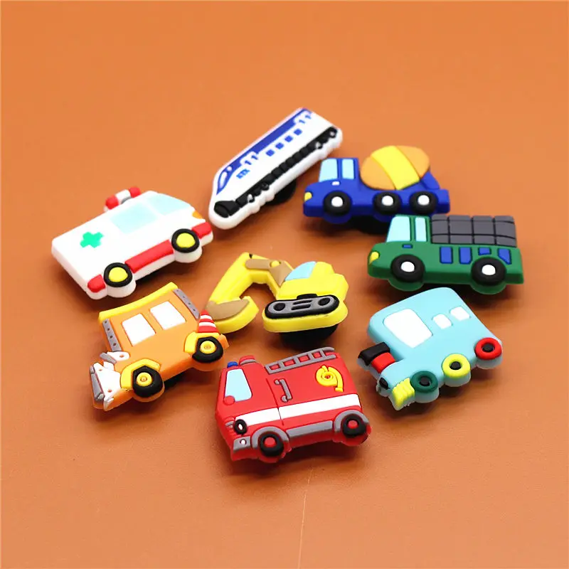 Single Sale 1pcs Shoe Charms Construction vehicles and Trains Shoe Buckle Accessories Shoe Decorations fit Kid\'s X-mas