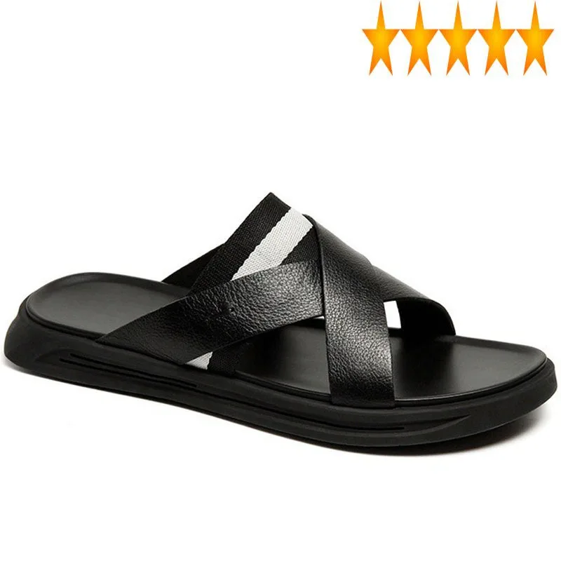 Fashion Summer Men 2021 Platform Genuine Leather Sandals Top Quality Personalized Black Beach Slippers Sandalias Hombre