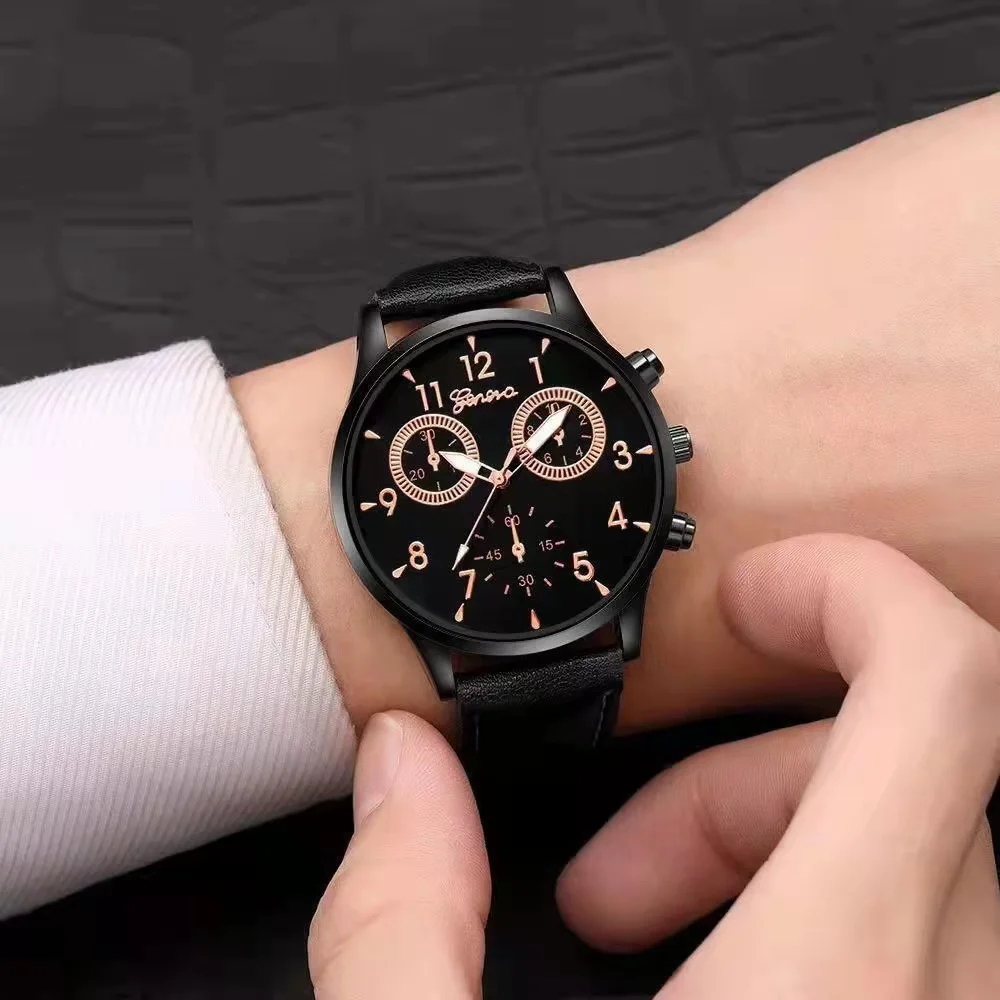 WOKAI high quality two eyes personalized fashion casual men's belt quartz watch student men's business sports clock retro