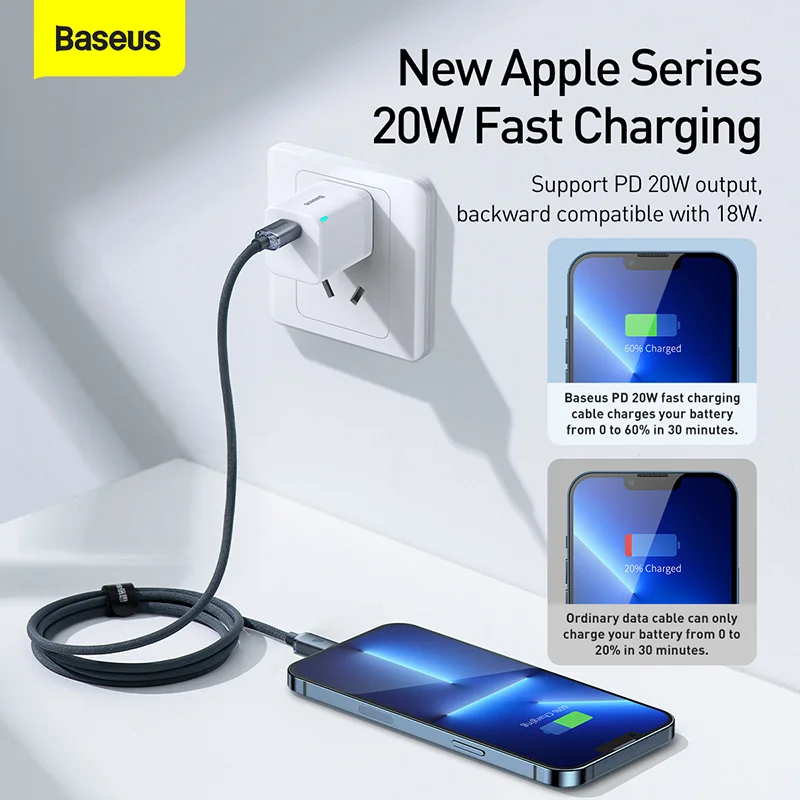 Кабель Baseus PD 20 Вт USB Type-C для iPhone 14 13 12 Pro Max, провод для быстрой зарядки, шнур, зарядное устройство для iPhone 11 Xs X iPad, кабель