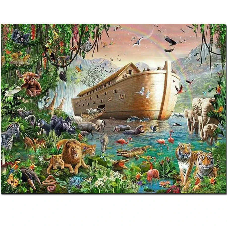 Noah's Ark Animals Zoo carnival Full drills diamond painting Rhinestone Mosaic Diamond panda lion dolphin 3d Cross Stitch N708