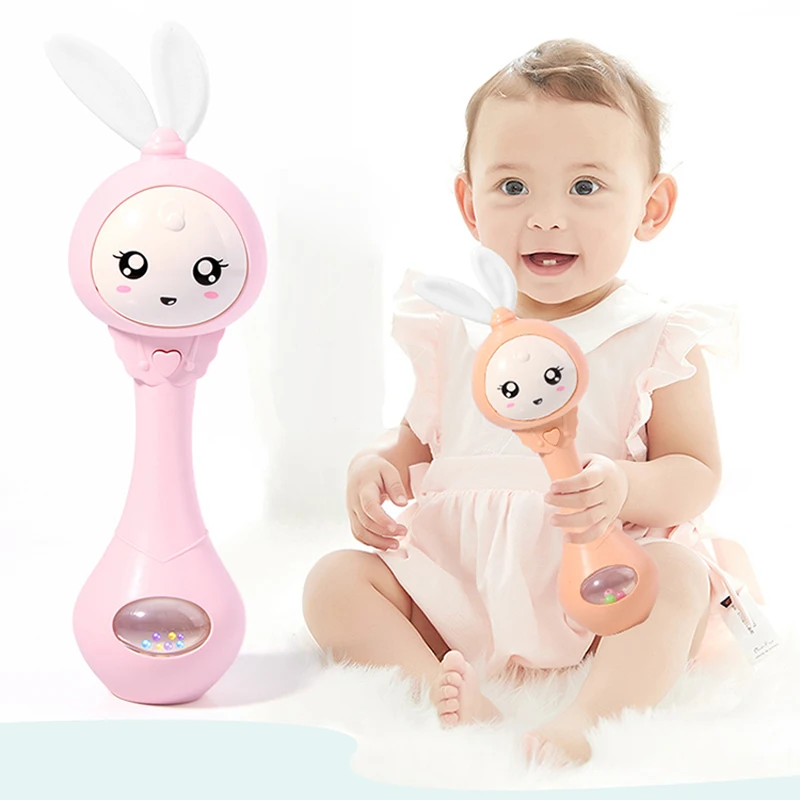 QWZ Musical Flashing Baby Rattles Teether Rattle Toy Hand Bells Rabbit Hand Bells Newborn Infant Early Educational Toys 0-12M