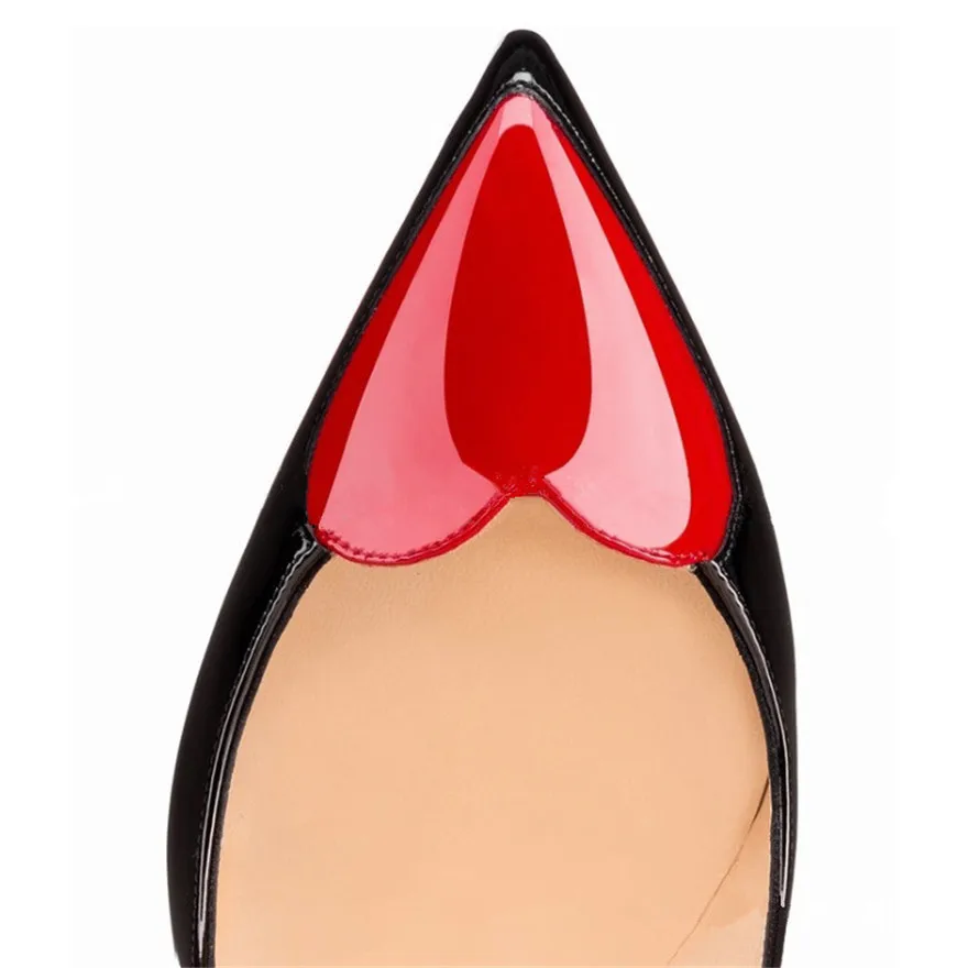 Red Heart-shaped Pointed Toe Women Shoes Black White High Heels Pumps Female Autumn Shallow Patent Leather Party Dress Shoe Sexy