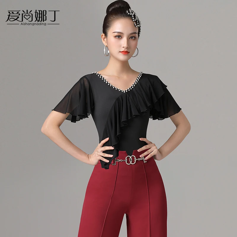 

Newest !! Woman Latin dance clothing adult new Latin dance national standard practice Shirt Latin Top