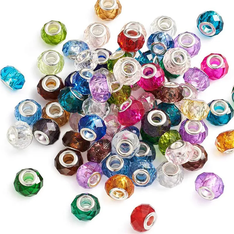 20PCS Lot 5MM Big Hole Loose Cut Faceted Murano Glass Beads Charm Fit For European Pandora Bracelet DIY Jewelry Making