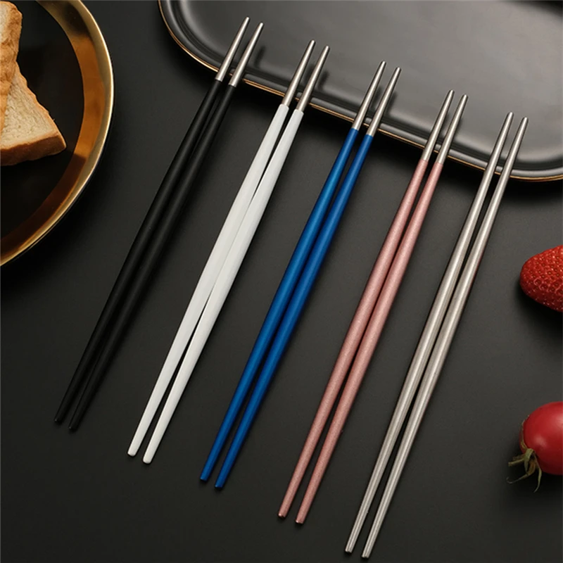 1 Pair Stainless Steel Chopsticks Japanese Tableware Sushi Fast Food Noodle Chopsticks Household Dinnerware Kitchen Utensils