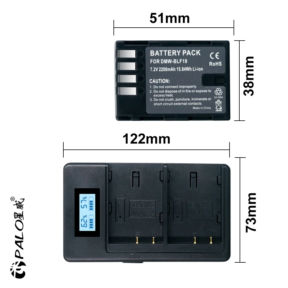 PALO 2200mAh DMW-BLF19 Digital Camera Battery DMW BLF19+LCD 2USB Charger Panasonic Lumix GH3 GH4 GH5 G9 DMW-BLF19E Mobile Power