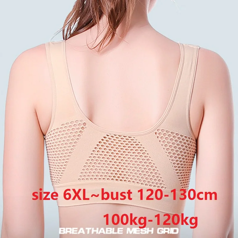 

2pcs/set Sexy mesh Bra with Pads Size 6XL Women white black beige Sports Bralette Wireless Comfortable Sleep Active Bra