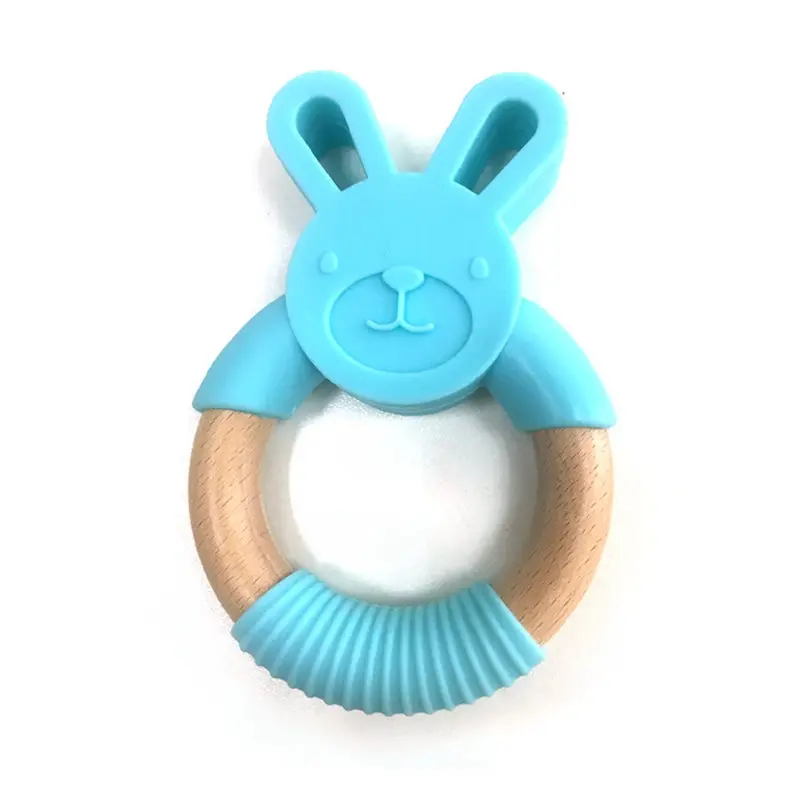 Animal Silicone Teether Wooden Ring 1Pcs BPA Free Nursing Accessories Chewable Rattle Circle Newborn Shower Gifts Baby Teethers