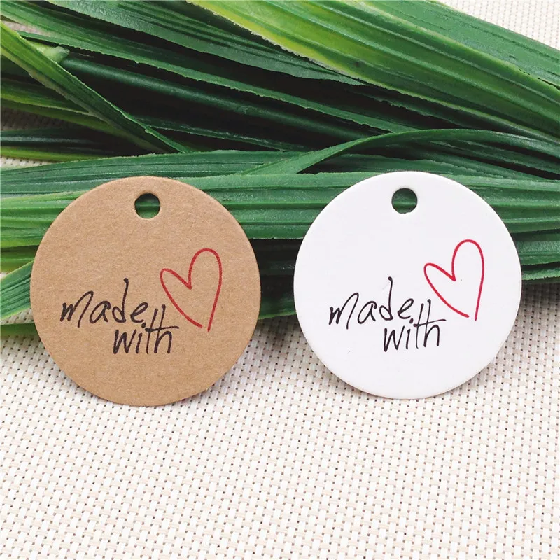 Packaging Label 100pcs Brown Kraft /black/white Paper Tags DIY round Label Wedding Gift Decorating Tag 3cm for gift box