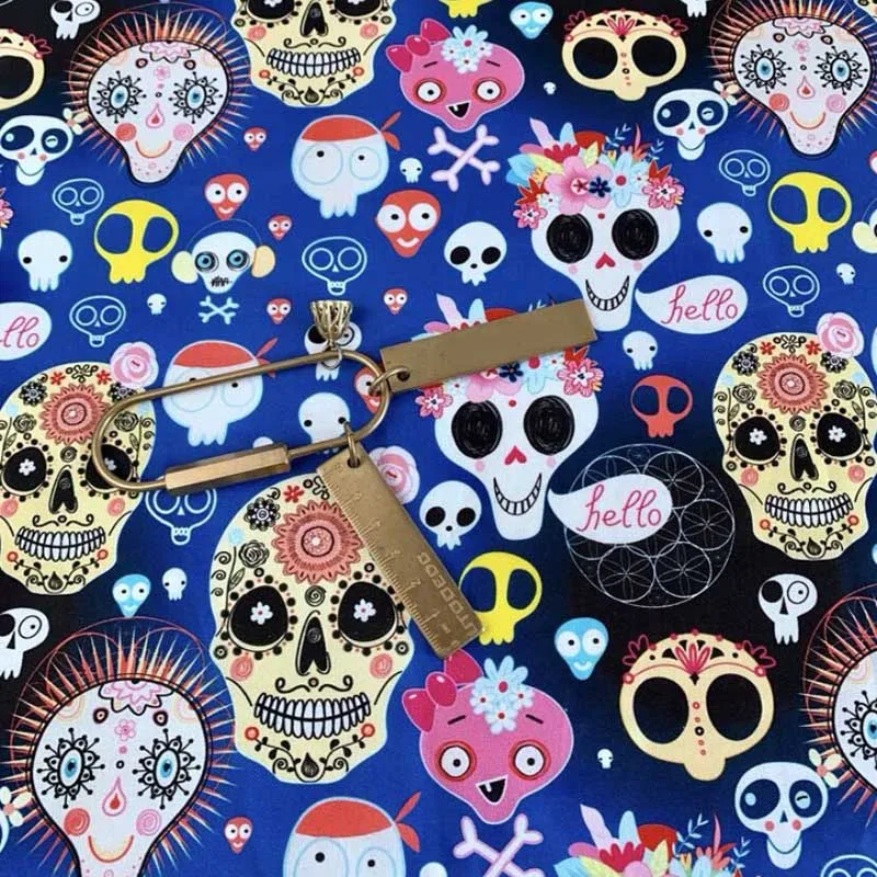 Cotton Sugar Skull Cotton Digital Printed Halloween Fabric Muslin for Quilting DIY Handmade By The Half Meter