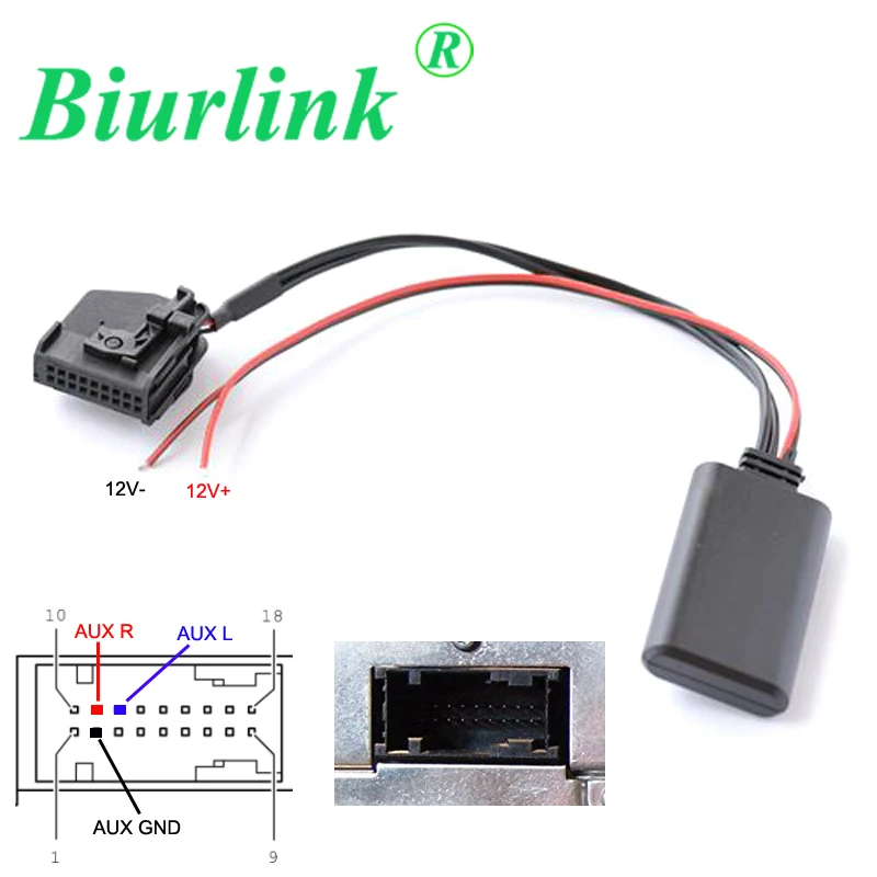 Biurlink For Volkswagen Radio Navigation System 2 Headunit 18Pin AUX IN Port Wireless Bluetooth 5.0 Audio Music Playback Adapter