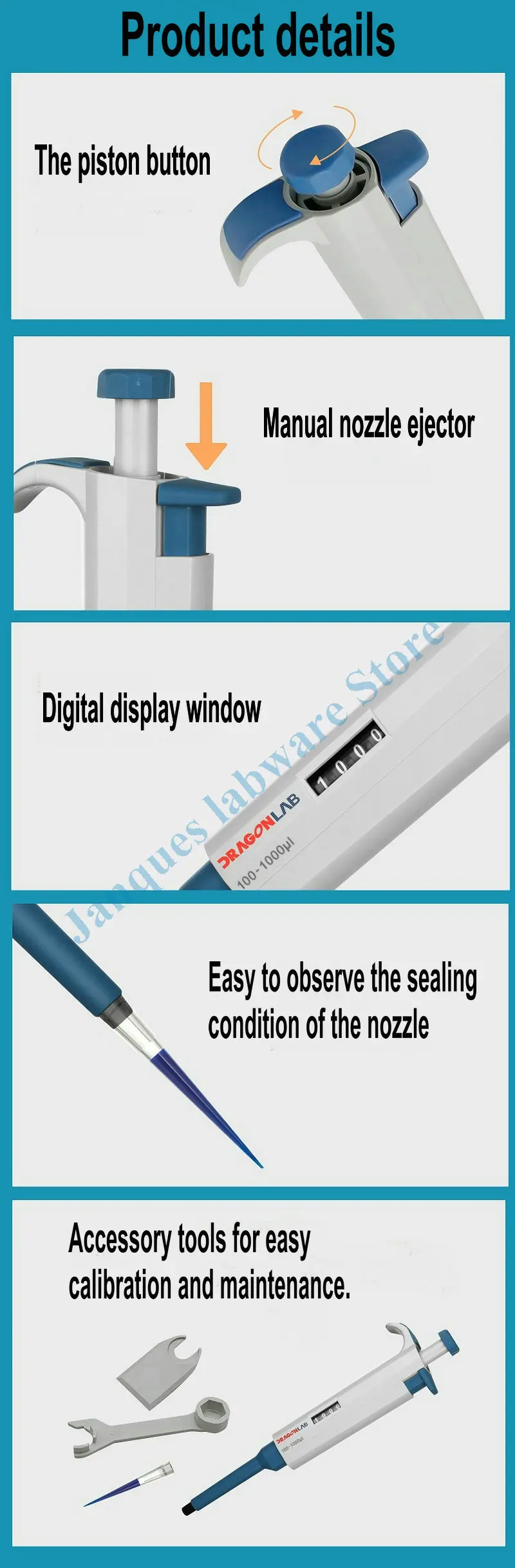 1Pcs Dragon Lab Single Channel Verstelbare Pipet, Handleiding Continue Digitale Micro Sampler, Grote Volume Pipettor