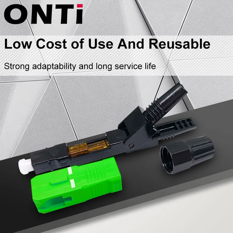 ONTi 50-400pcs SC APC Fiber Optic Fast Connector Single Mode Fiber Optic Adapter FTTH Fiber Quick Connector Field Assembly