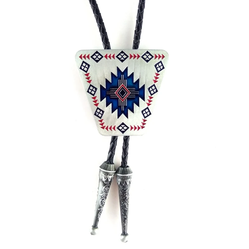 Geometric Pattern Vintage Southwest Indian Art Bolo Tie for Men Women Unisex Western Cowboy Novelty Neckties Fashion Accessories