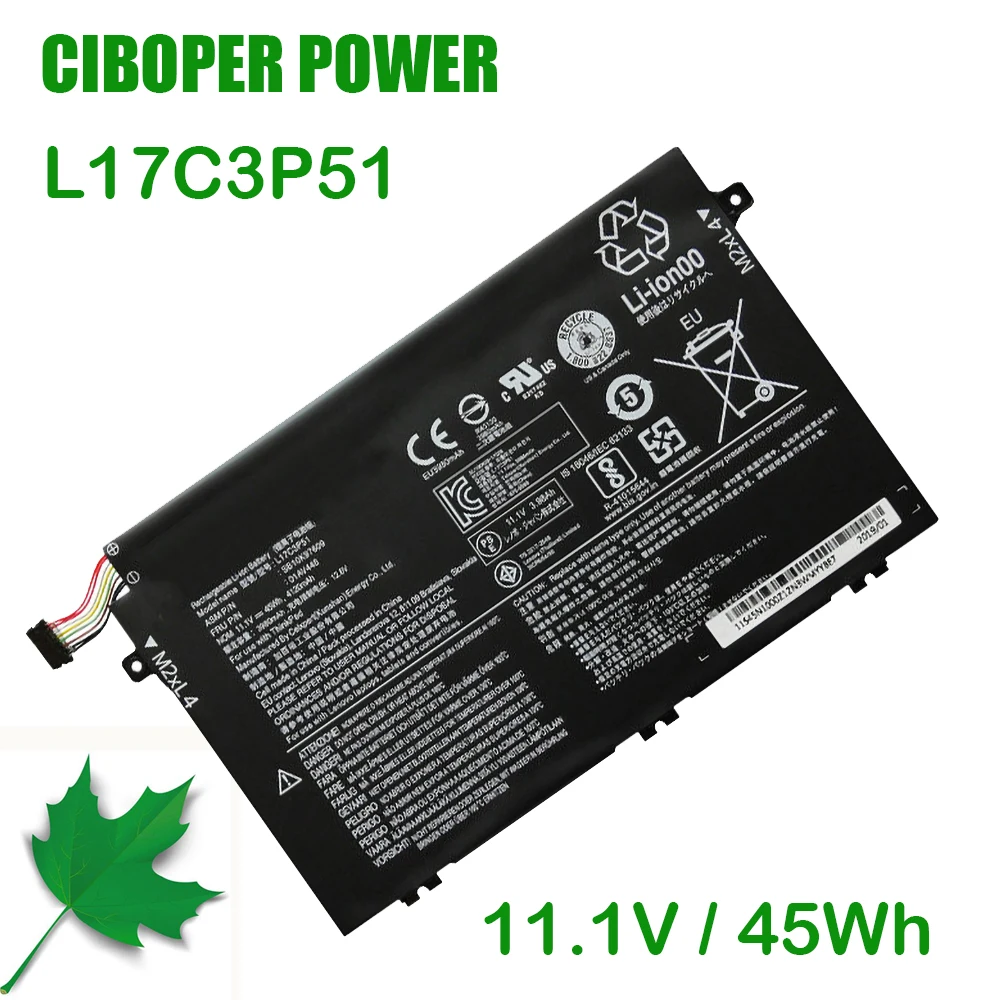 

CP Laptop Battery L17C3P51 11.1V 45Wh For ThinkPad E480 E580 E485 E585 E490 R480 R580 L17M3P52 L17M3P51 L17L3P51 01AV446