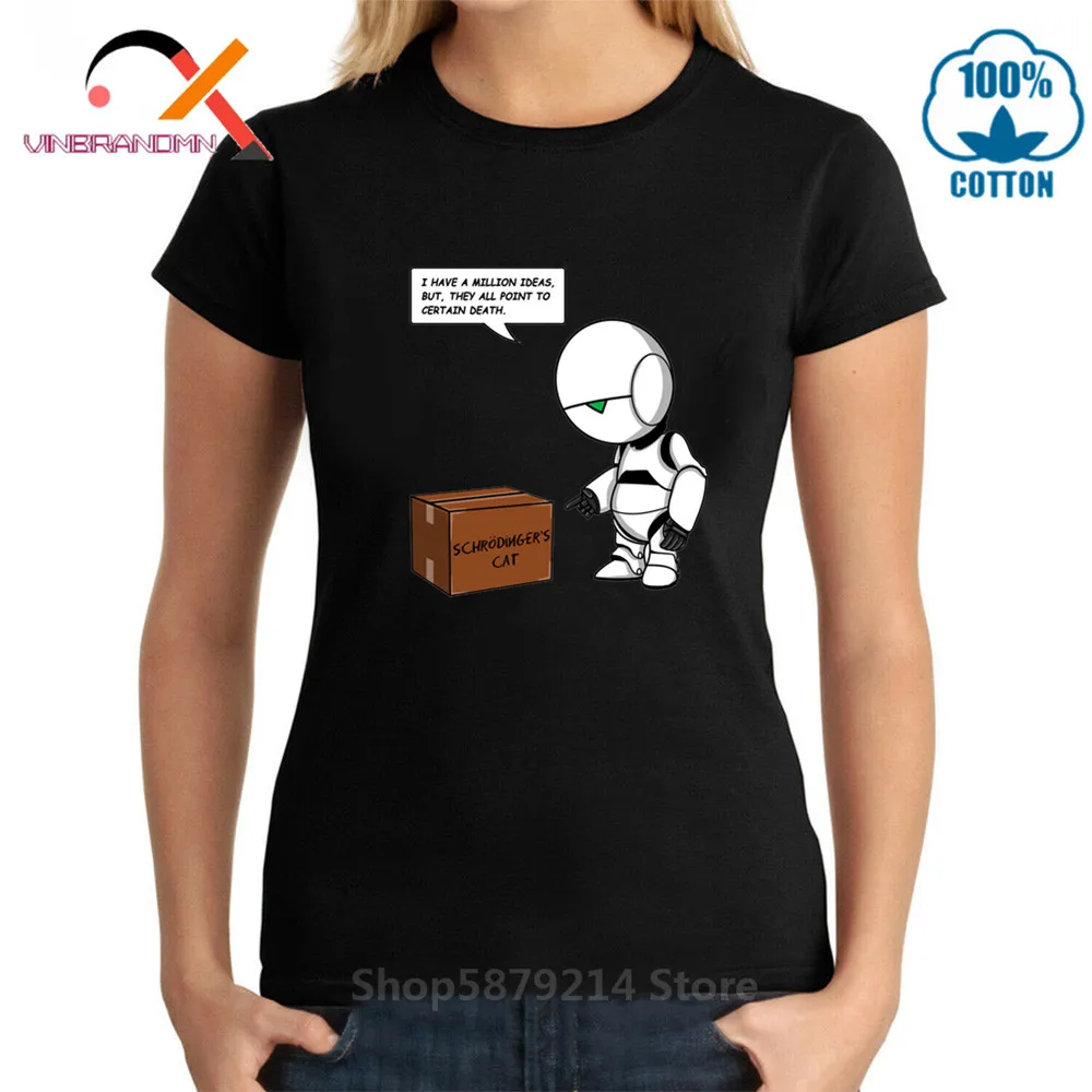 Newest summer Marvin pessimist robot Paranoid T Shirt Funny Design Printed Android Schrodinger's Cat Tshirt Cool Hipster T-shirt