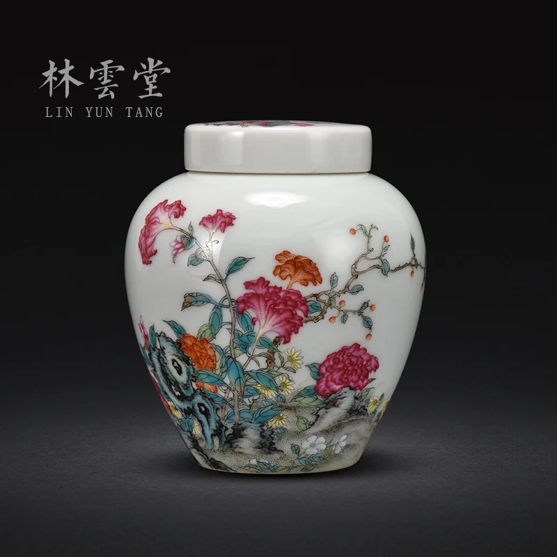 cockscomb famille rose tea sealed cans of jingdezhen ceramics by hand Chinese decorative POTS furnishing articles