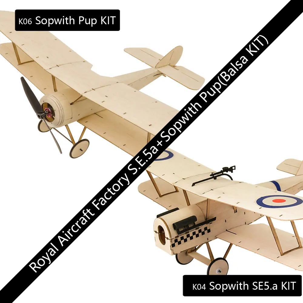 K4+K6 Ultra-micro Balsawood Airplane SE5A+ Sopwith Pup Combo Micro RC Balsa Wood Laser Cut Building Kit with Brushless Power