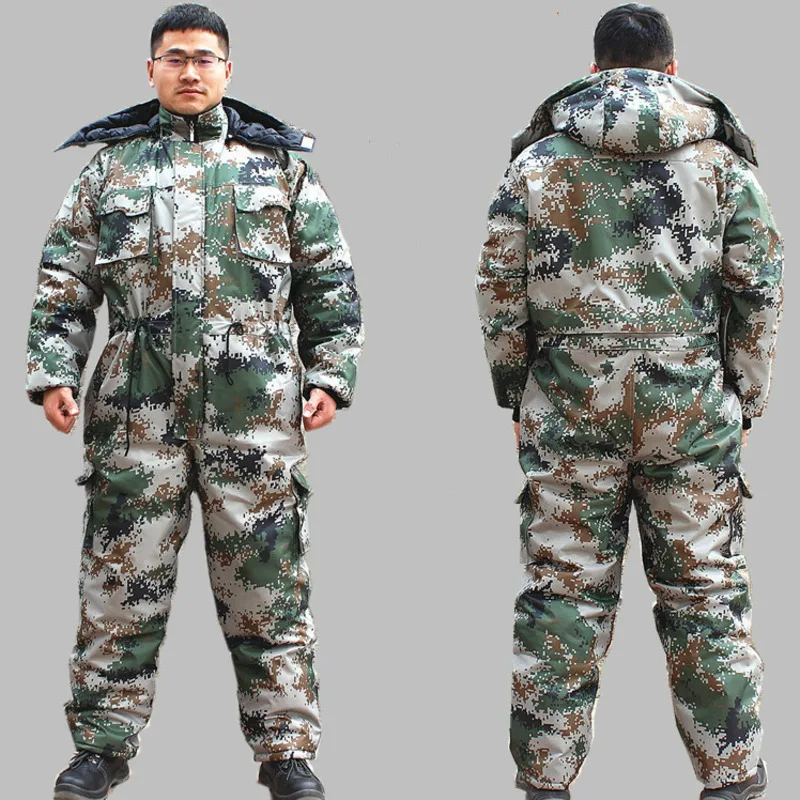 Winter Camouflage Warm Coveralls Men Cotton Padded Hooded Overalls For Cold Weather Thicken Work Protective Jumpsuits