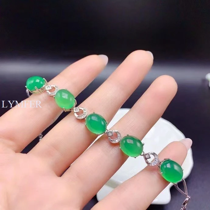 Natural green chalcedony bracelet, 925 silver precision design, luxury bracelet, party essential jewelry