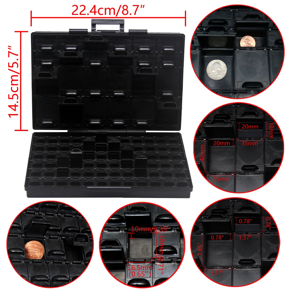 2pcs AideTek BOXALL24+96AS Empty boxes enclosure SMD SMT parts compartments Lids Beads Craft Organizer
