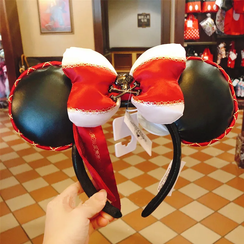 Disney Minnie หูสําหรับผู้หญิง Disneyland แถบคาดศีรษะ Mickey ผู้ใหญ่/เด็กหูหนังตุ๊กตาเลื่อมคอสเพลย์สาวอุปกรณ์เสริม