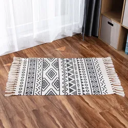 Bohemian Tassel Simple Cotton Linen Retro Ethnic Style Carpet Floor Mat For Living Room Bedroom Bedside Small Prayer Rug 60x90cm